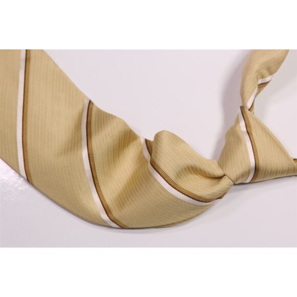 Giorgio Armani Current Beige Striped Herringbone Silk Necktie Tie - Picture 1 of 6